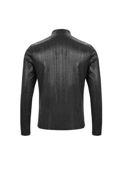 Black Zipper Neckline Long Sleeves Slim Steampunk Top