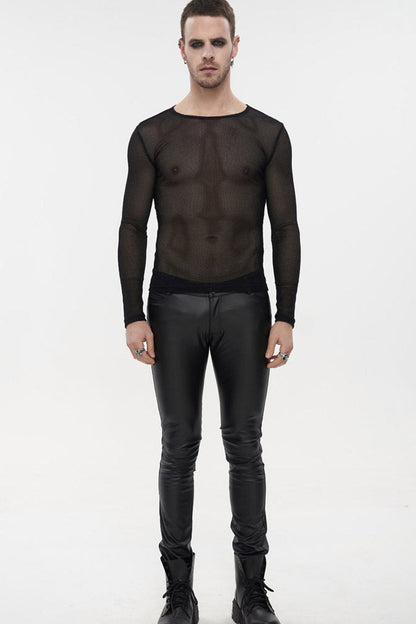 Black Gothic Elasticity High Neck Long Sleeve Mesh Shirt