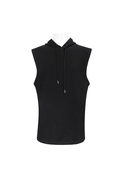 Black Knit Irregular Simple Versatile Sleeveless Hooded Punk Tank Top