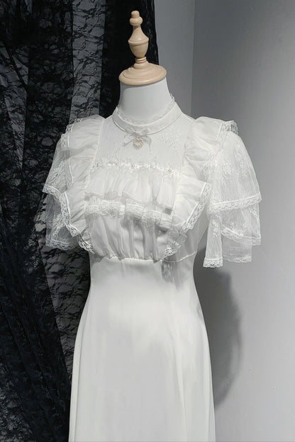 [pre-order] Lace Pearl Sheer Sleeve Long Dress