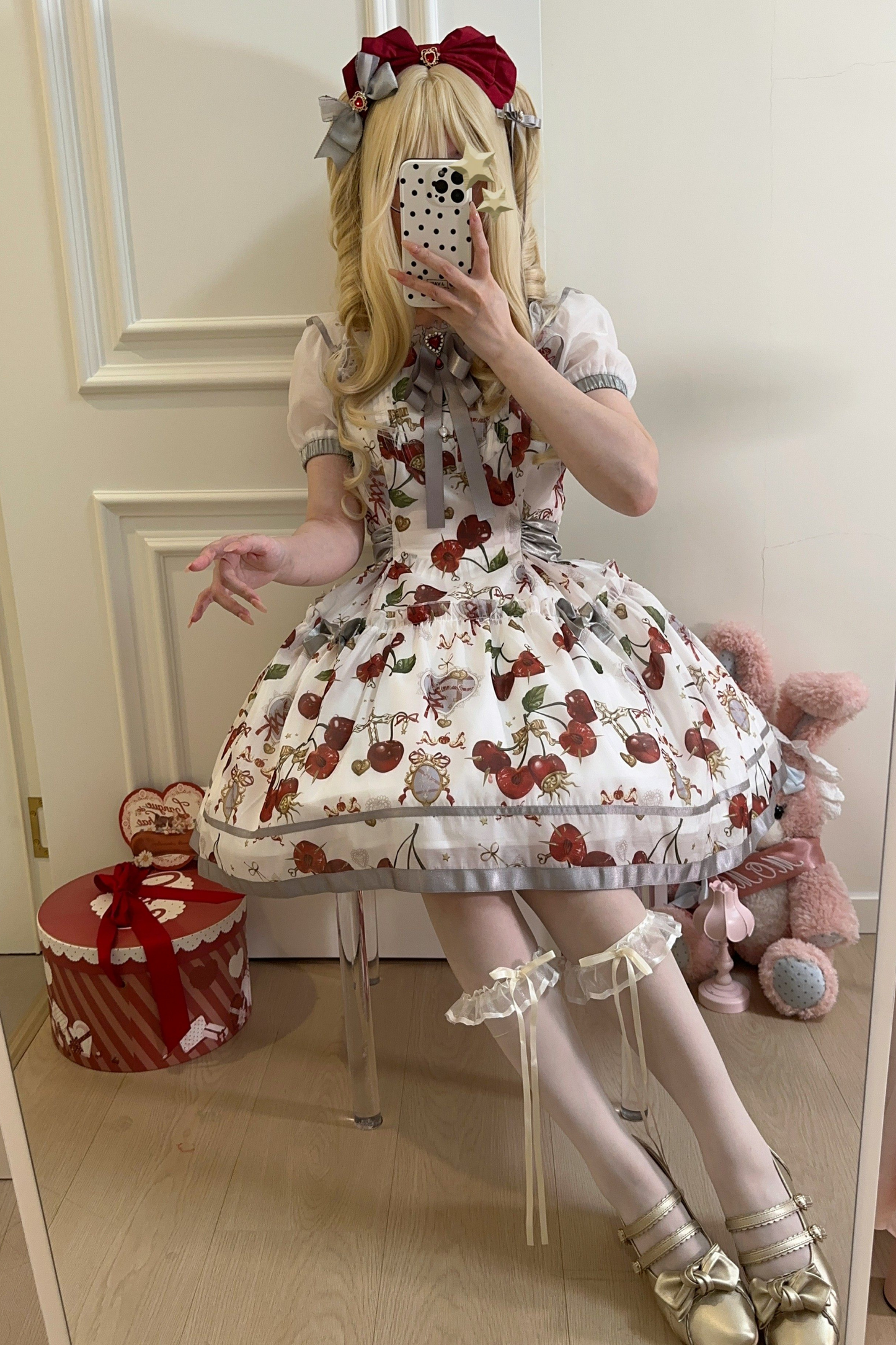 Retro Antique Cherry Sweet Lolita Dress + Jumper Skirt