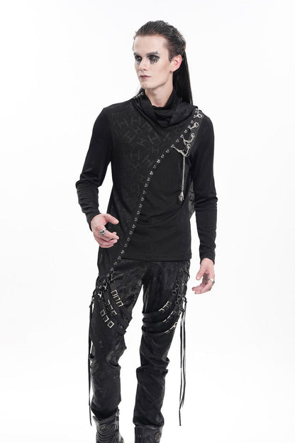 Black Chain Long Sleeves Print Stitching Asymmetric Gothic Sweatershirt