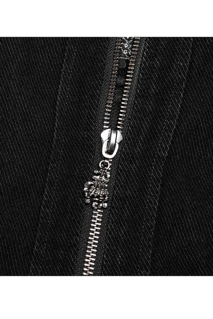 Black Punk Apocalyptic Stand Collar Twill Metal Skull Zip Vest