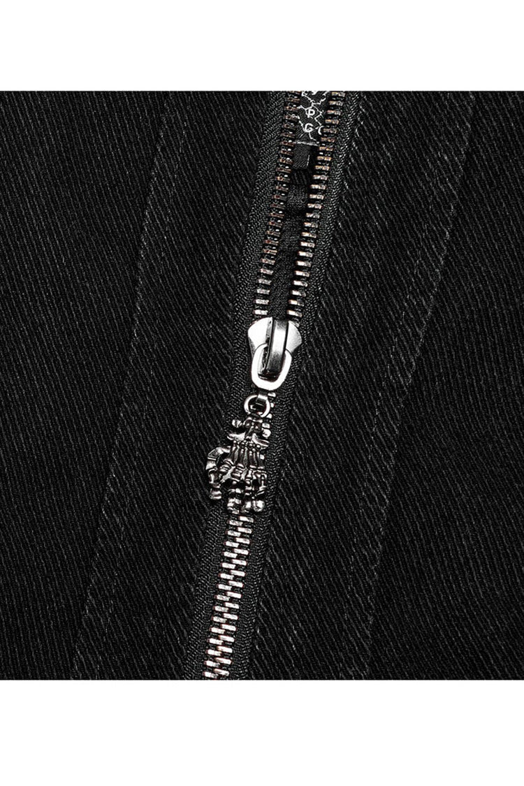 Black Punk Apocalyptic Stand Collar Twill Metal Skull Zip Vest