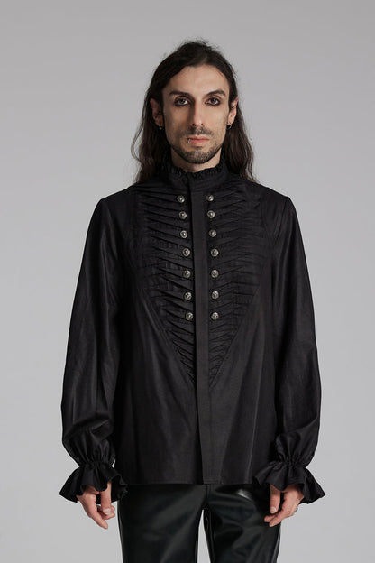 Black Long Sleeves Ruffle Beast Buckle Gothic Blouse