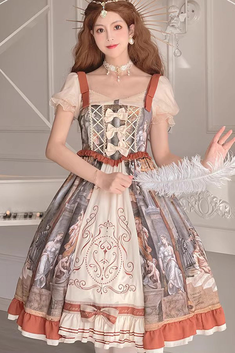 Multi-color Constantine Oil Painting Print Bowknot Classic Princess Lolita Dress
