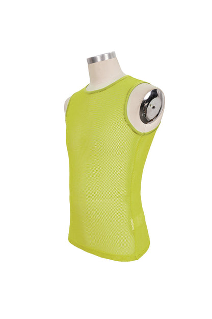 Yellow Elasticity Perspective Rhombus Net Yarn Sleeveless Gothic T-shirt