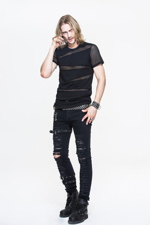 Black Partition Diamond Shape Mesh Gothic Punk Tops T-shirt