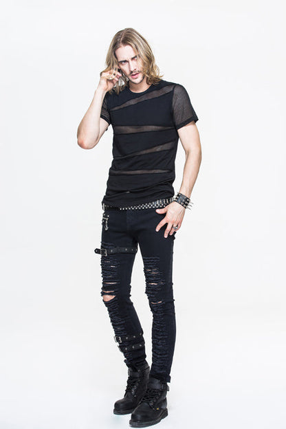 Black Partition Diamond Shape Mesh Gothic Punk Tops T-shirt
