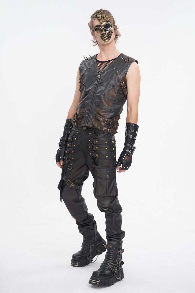 Black Studded Faux Leather Punk Vest