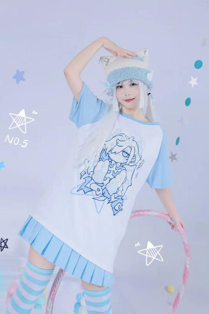 [angel Style] Aqua Color Dragon Baby Loose Jacket + Long Sleeve T-shirt + Bottoms + Leg Warmers