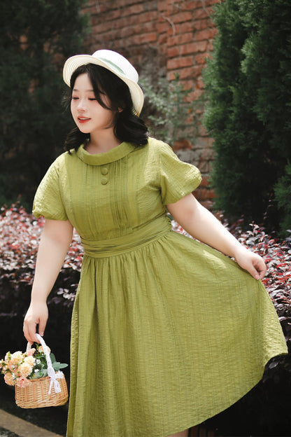 Green [forest Gallery] High Collar Short Lantern Sleeves Pastoral Style Classic Lolita Dress