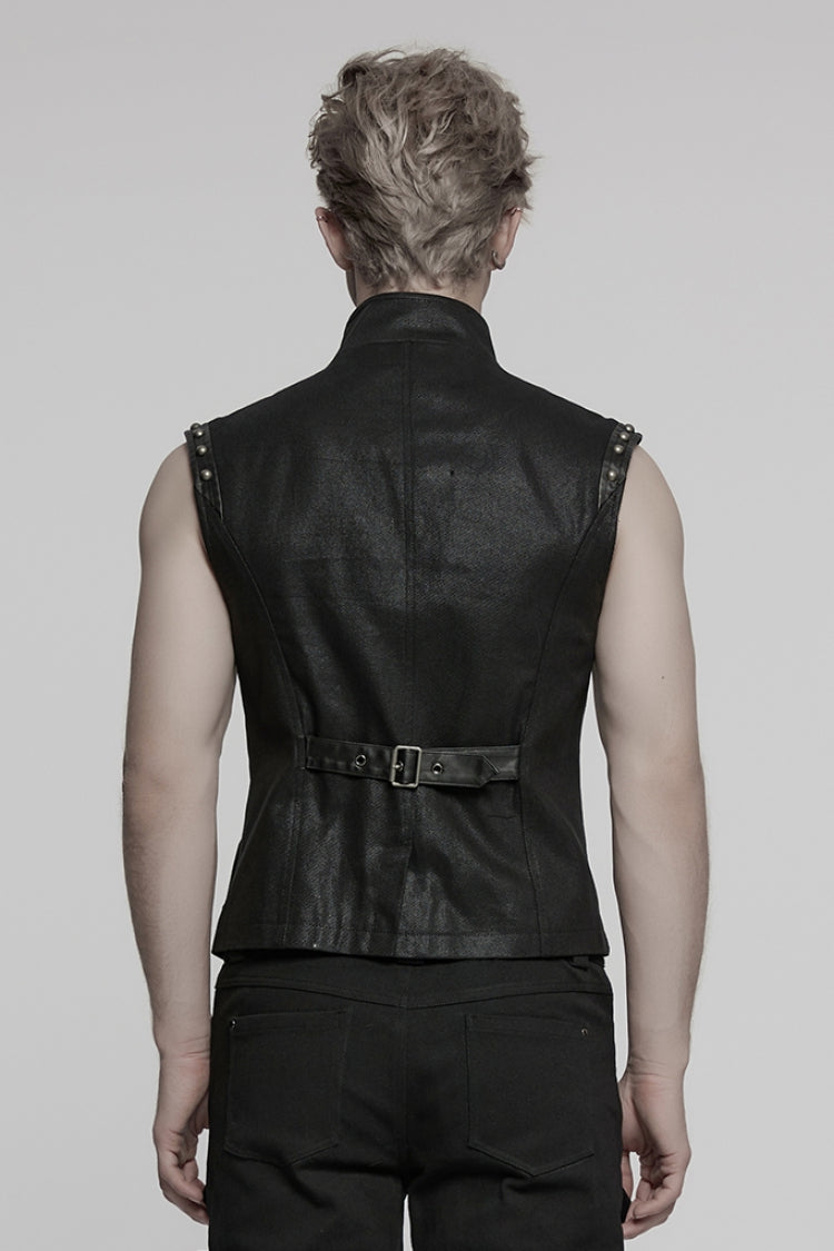 Black Stand Collar Stitching Mesh Punk Vest