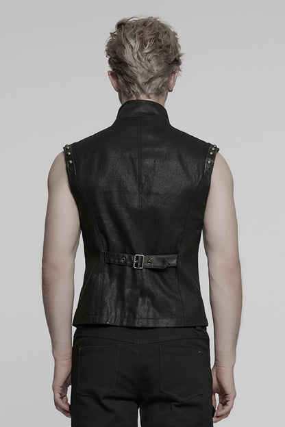 Black Stand Collar Stitching Mesh Punk Vest