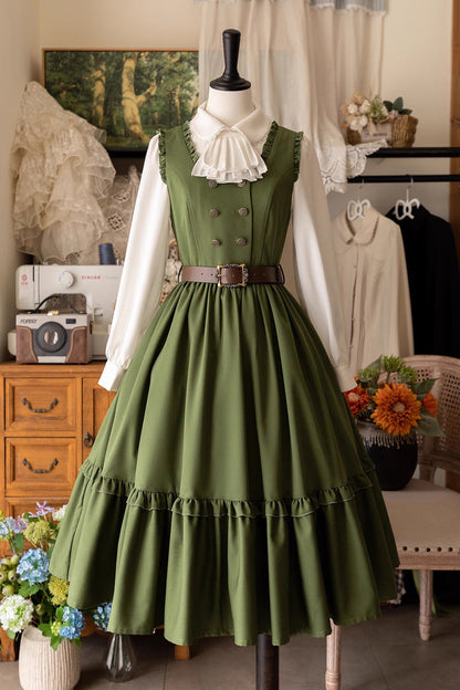 [small Estate] Sleeveless Ruffle Fishbone Classic Lolita Dress 3 Colors