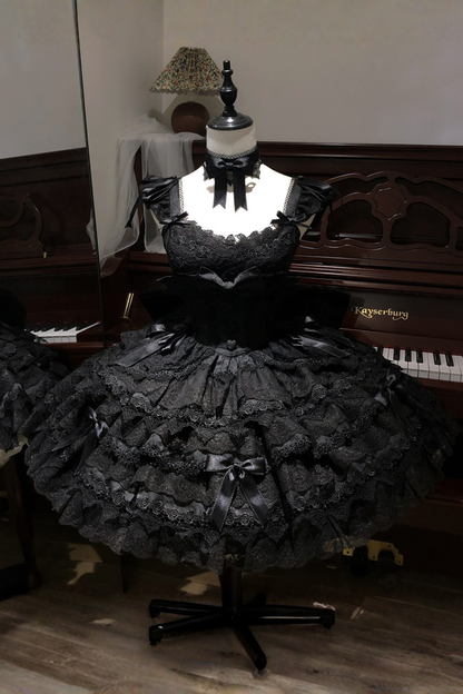 [pre-order] Princess Ballet Tiered Lolita Dress + Headband + Necklace + Sleeves + Tail
