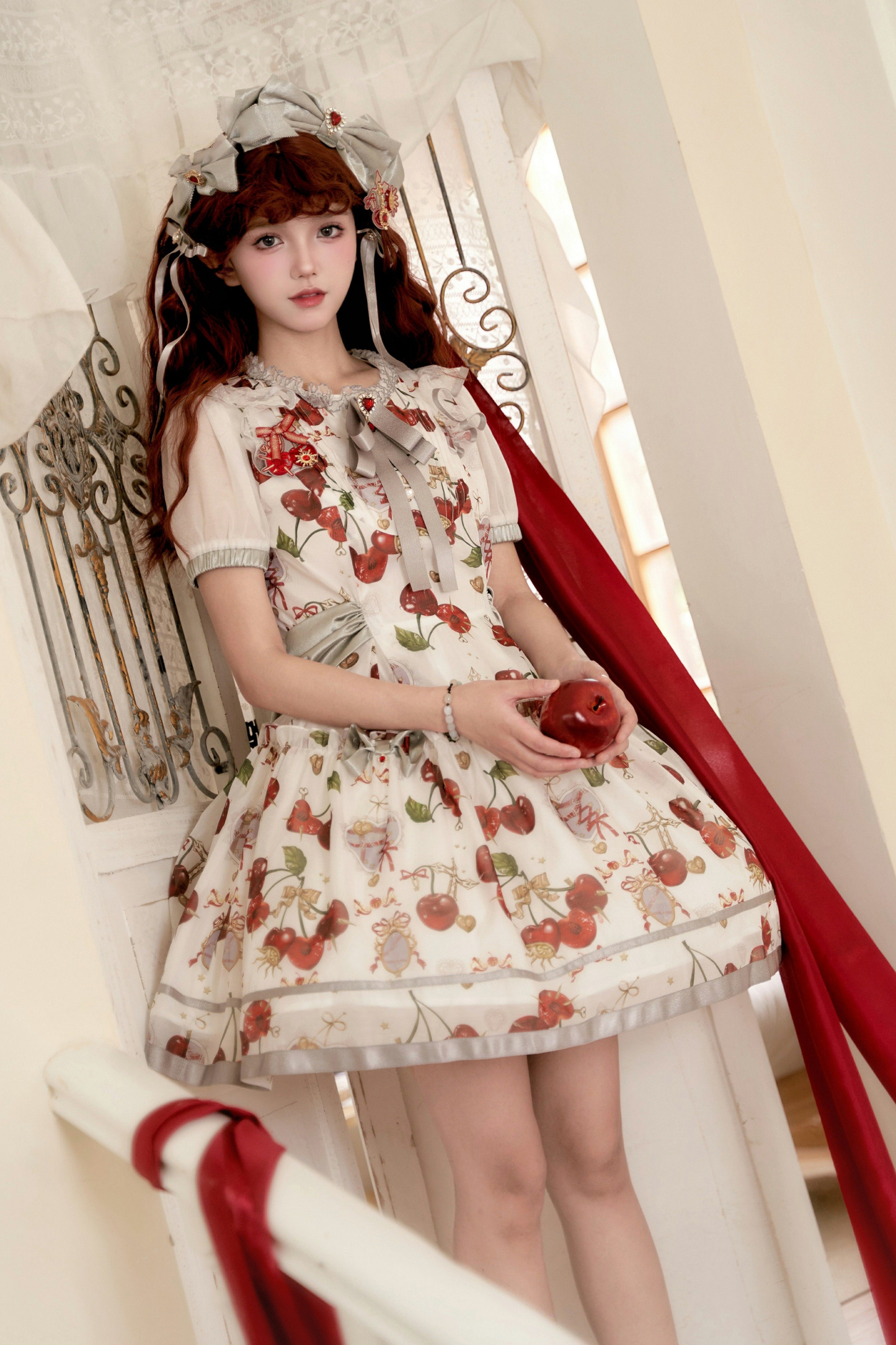 Retro Antique Cherry Sweet Lolita Dress + Jumper Skirt