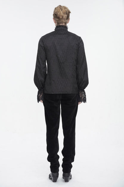 Black Stand Collar Puff Sleeved Lace Splice Gothic Shirt