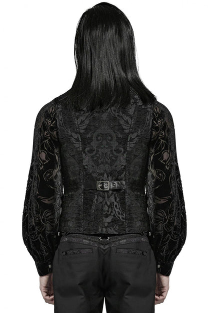 Stand Collar Jacquard Print Stitching Metal Ring Decoration Gothic Vest 2 Colors