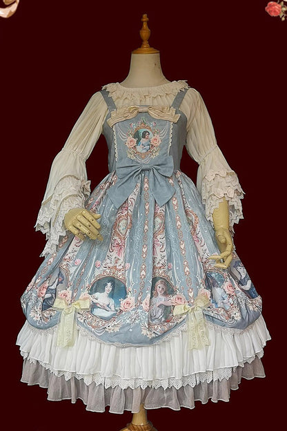 [portrait of a Little Lady] Print Ruffle Bowknot Lace Classic Lolita Jsk Dress 3 Colors