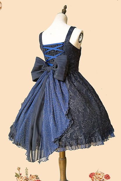 Black/blue Ruffle Cardigan Bowknot Lace Classic Lolita Dress