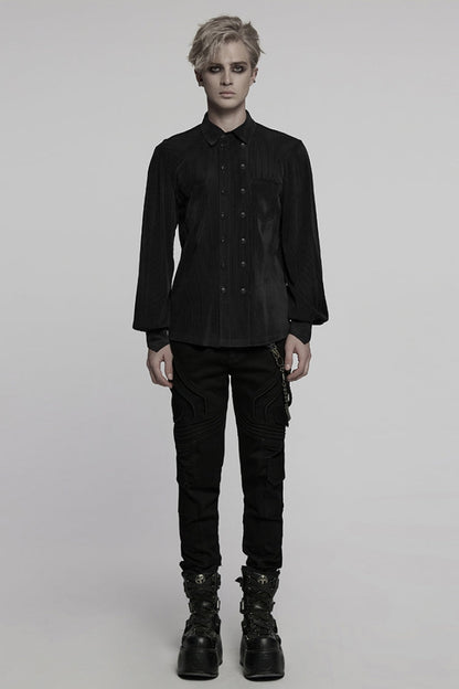 Black Double-breasted Long Puff Sleeves Gothic Blouse