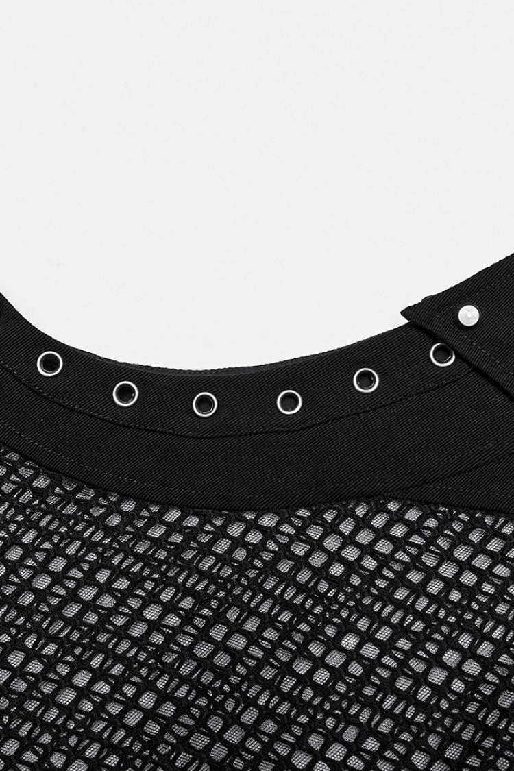 High Collar Sleeveless Rivet Decoration Sheer Mesh Steampunk Vest 2 Colors