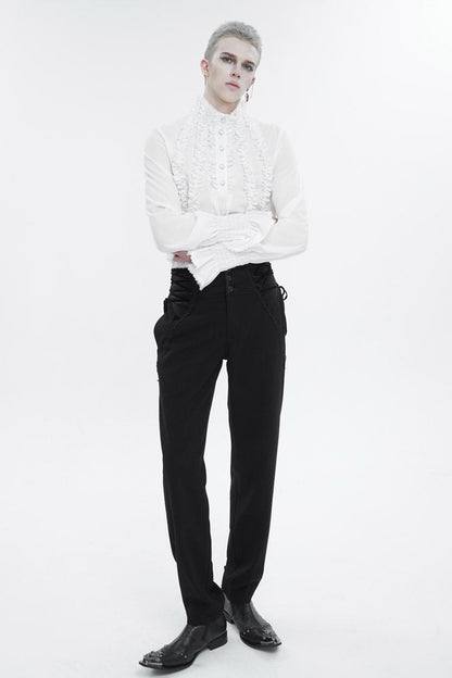 White Irregular Stand Collar Puff Sleeved Ruffled Gothic Shirt
