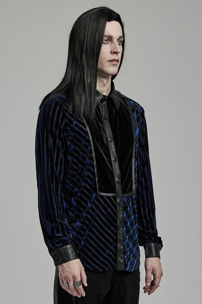 Black/blue Lapel Collar Stitching Slim Gothic Blouse
