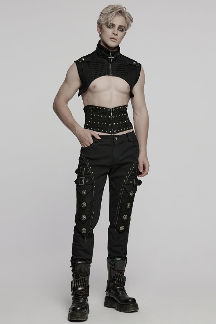 Black Stand Collar Sleeveless Rivet Zipper Punk Cape