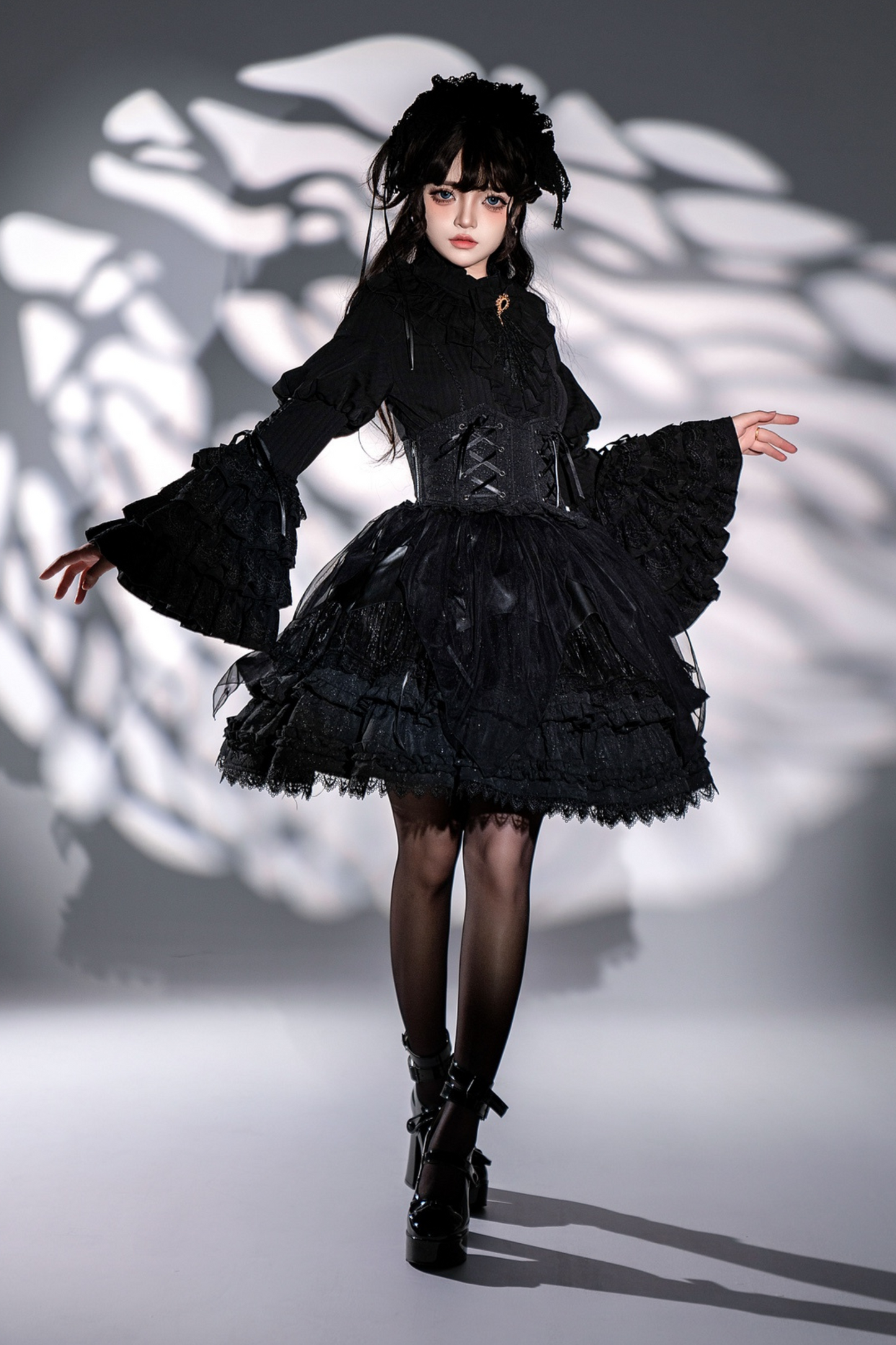 Princess Sleeve Lolita Gothic Blouse + Flare Skirt + Waist Belt