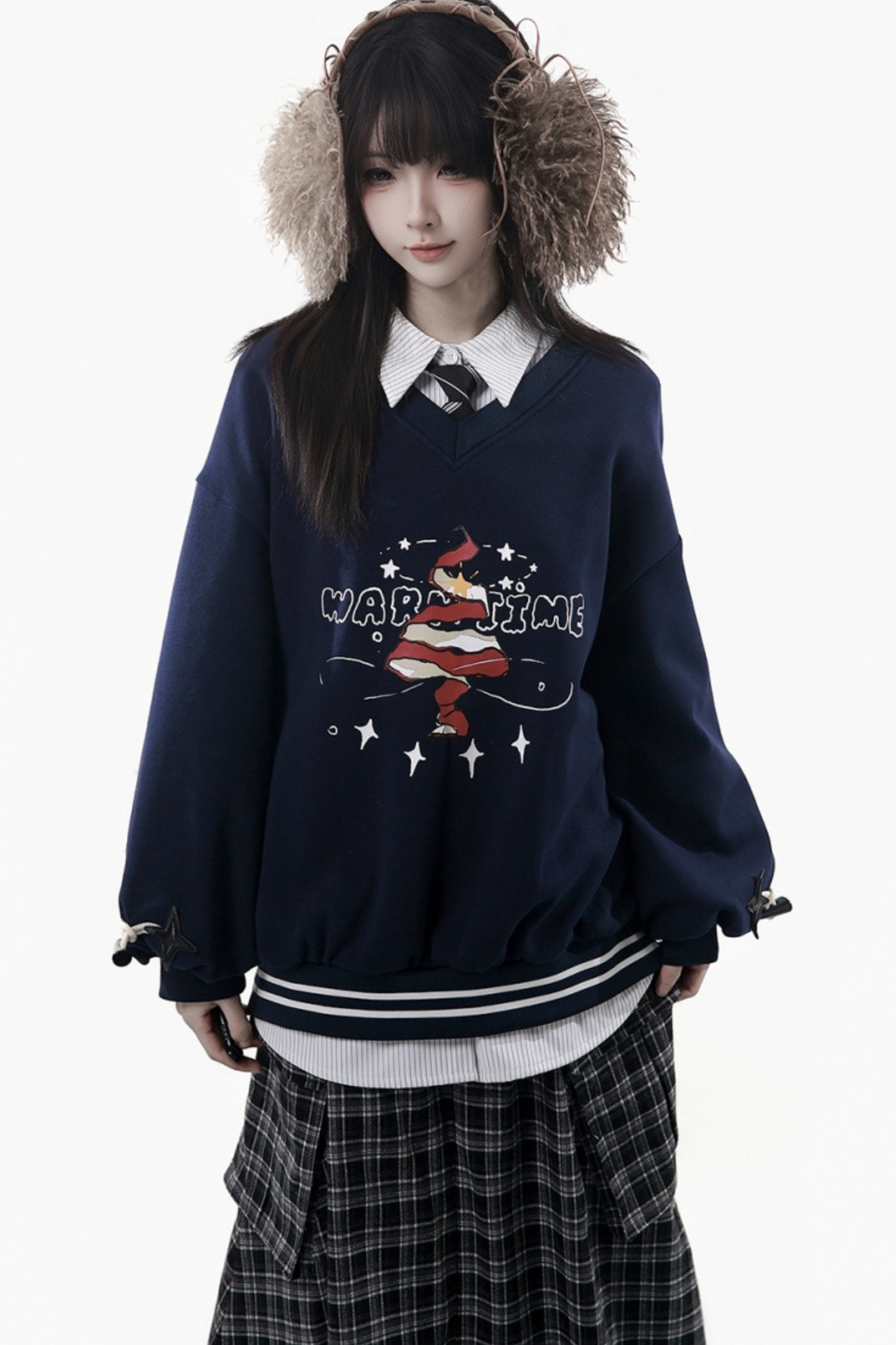 Christmas Hooded Coat + Shirt + Sweatshirt + Long Skirt + Pants
