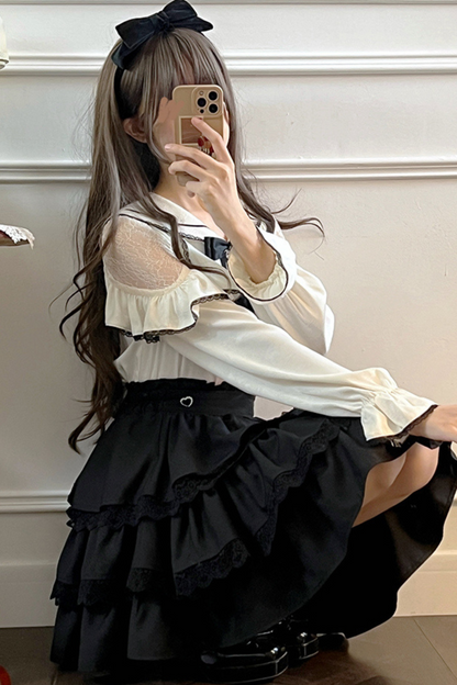 Jirai Sailor Ribbon Top + Ruffle Skirt