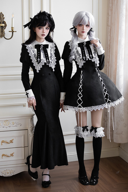 Mermaid Dress + Lace-up Short Dress + Cloak + Collar + Ribbon Brooch