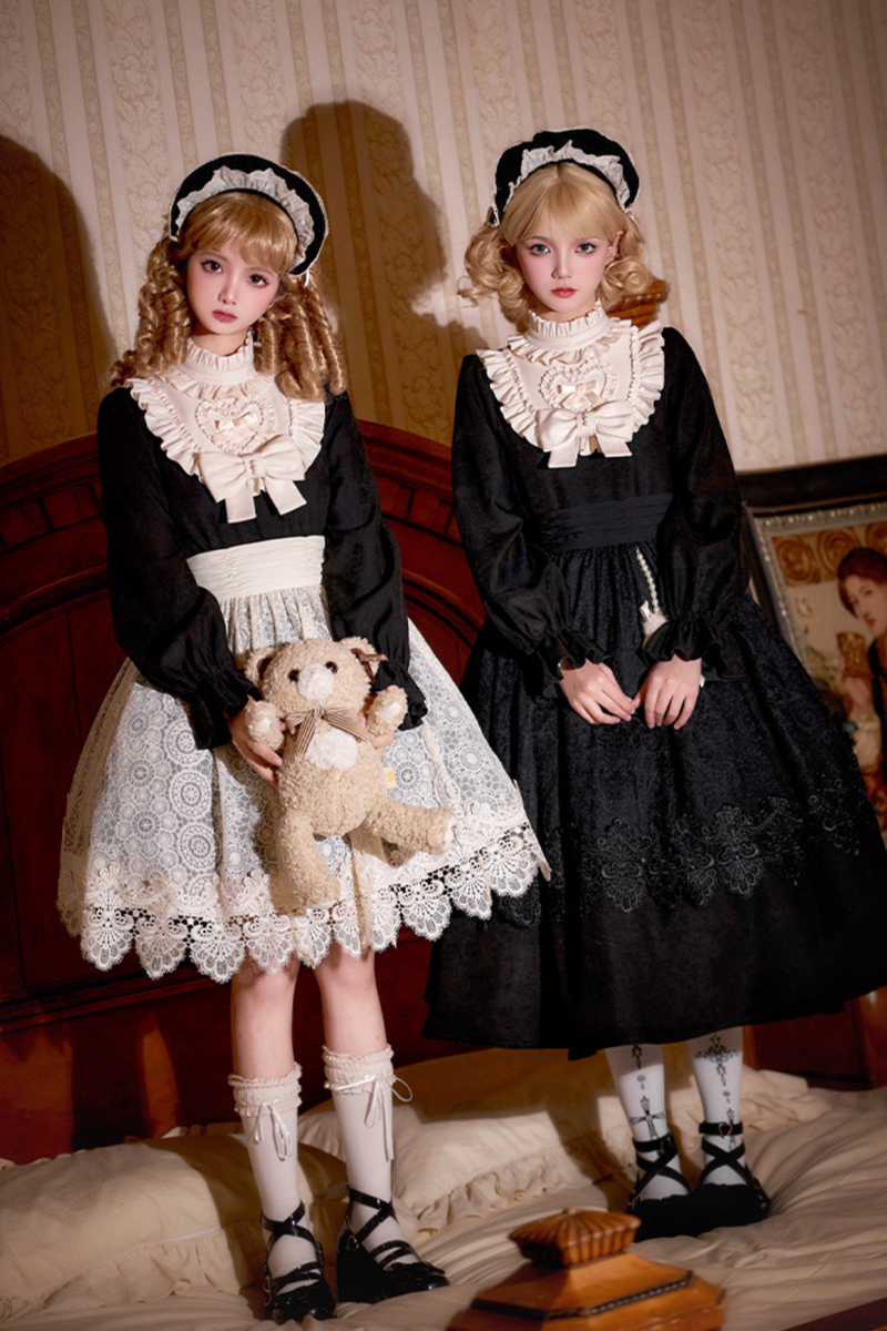 [pre-order] Dark Doll Lolita Dress + Apron + Ribbon + Headband