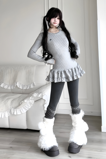 Polka Dot Slim Frill Top