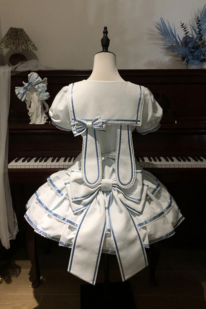 [pre-order] Sea Salt Rabbit Aqua Sailor Dress Set + Headband + Ribbon Headband