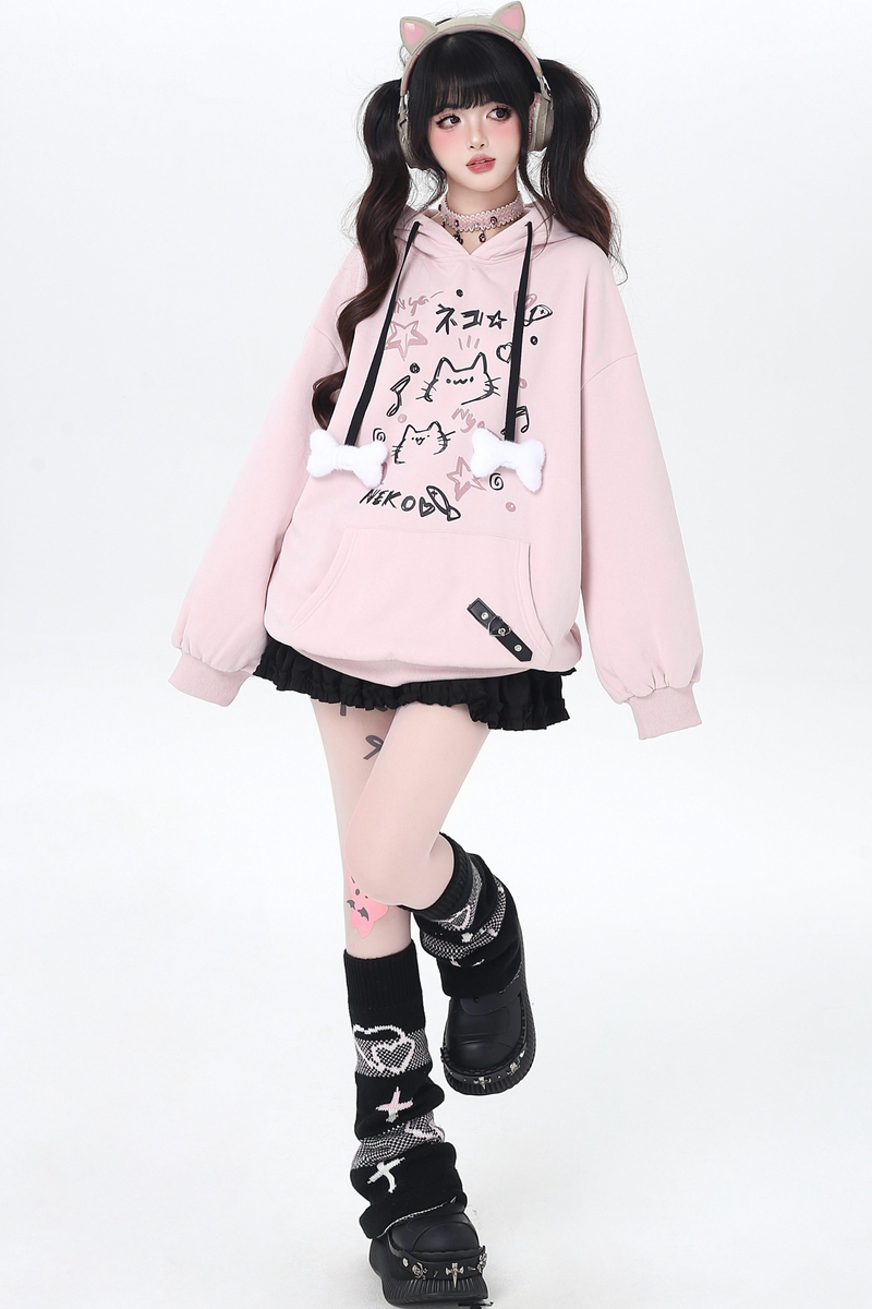 Cat Graffiti Fleece Hoodie