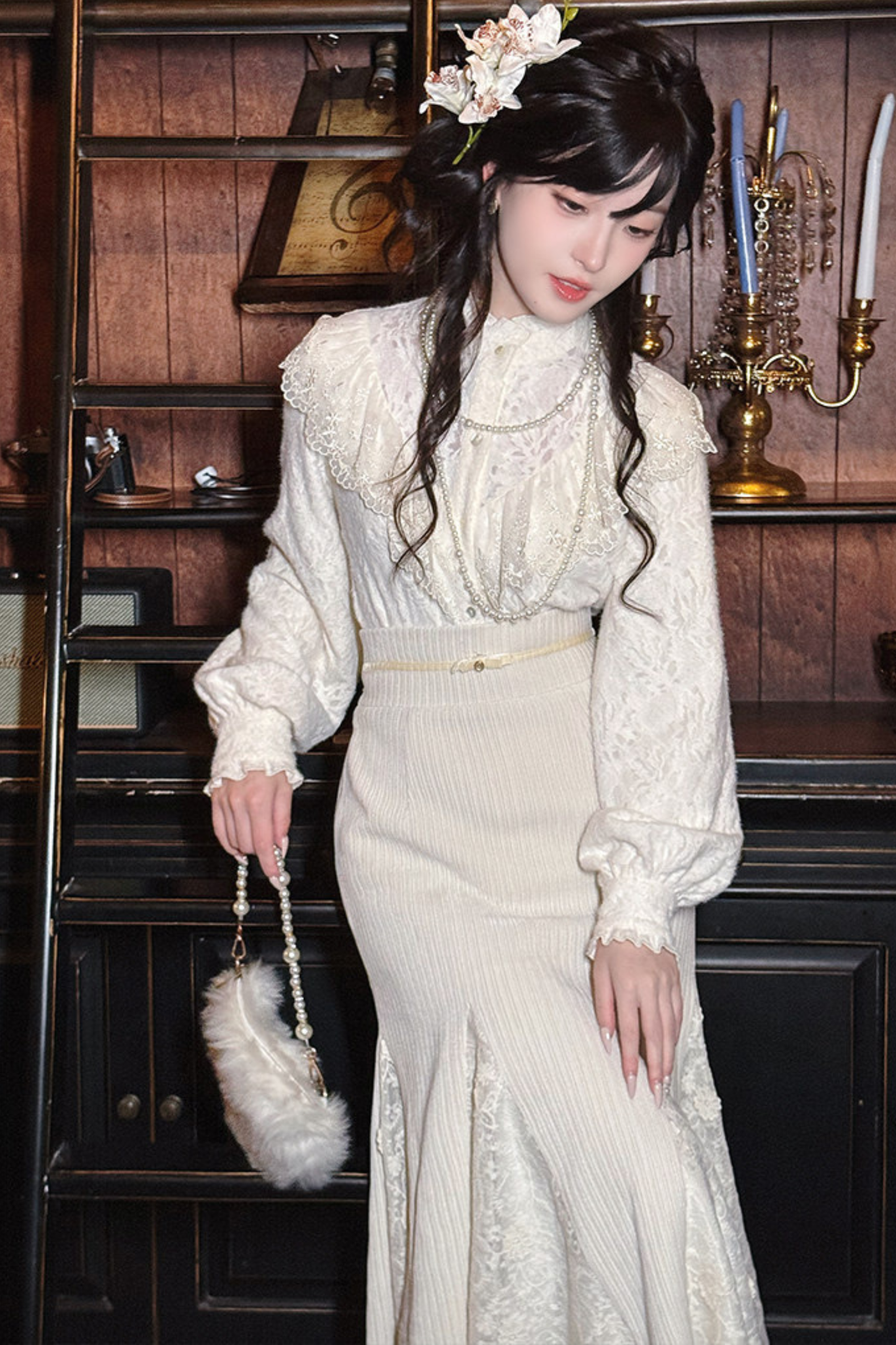 Moonlight Lace Knit Top + Long Skirt