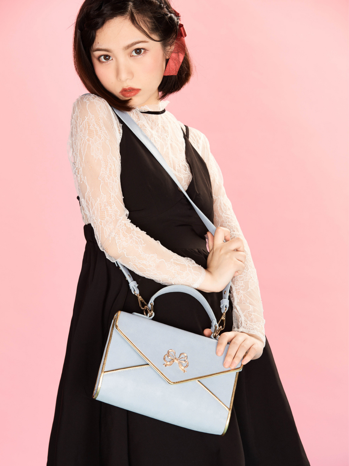Ribbon Motif Gold Quilted Flap Bag