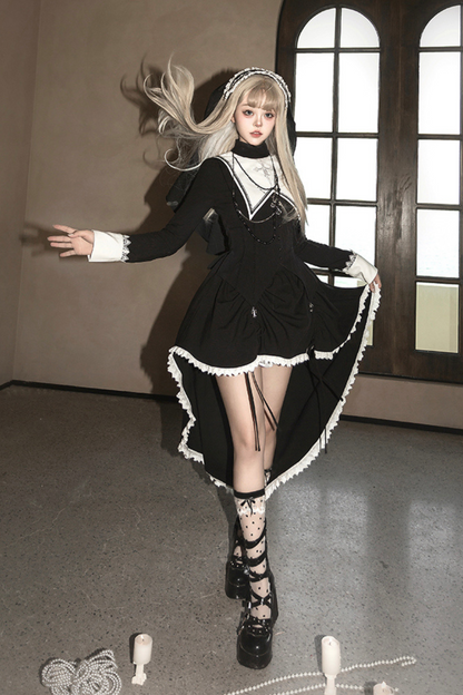 Sister Gothic Top + Flared Pants + Hair Accessories + Necklace