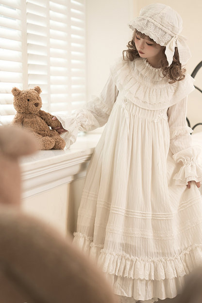 Classical Pure White Doll Dress + Baby Hat
