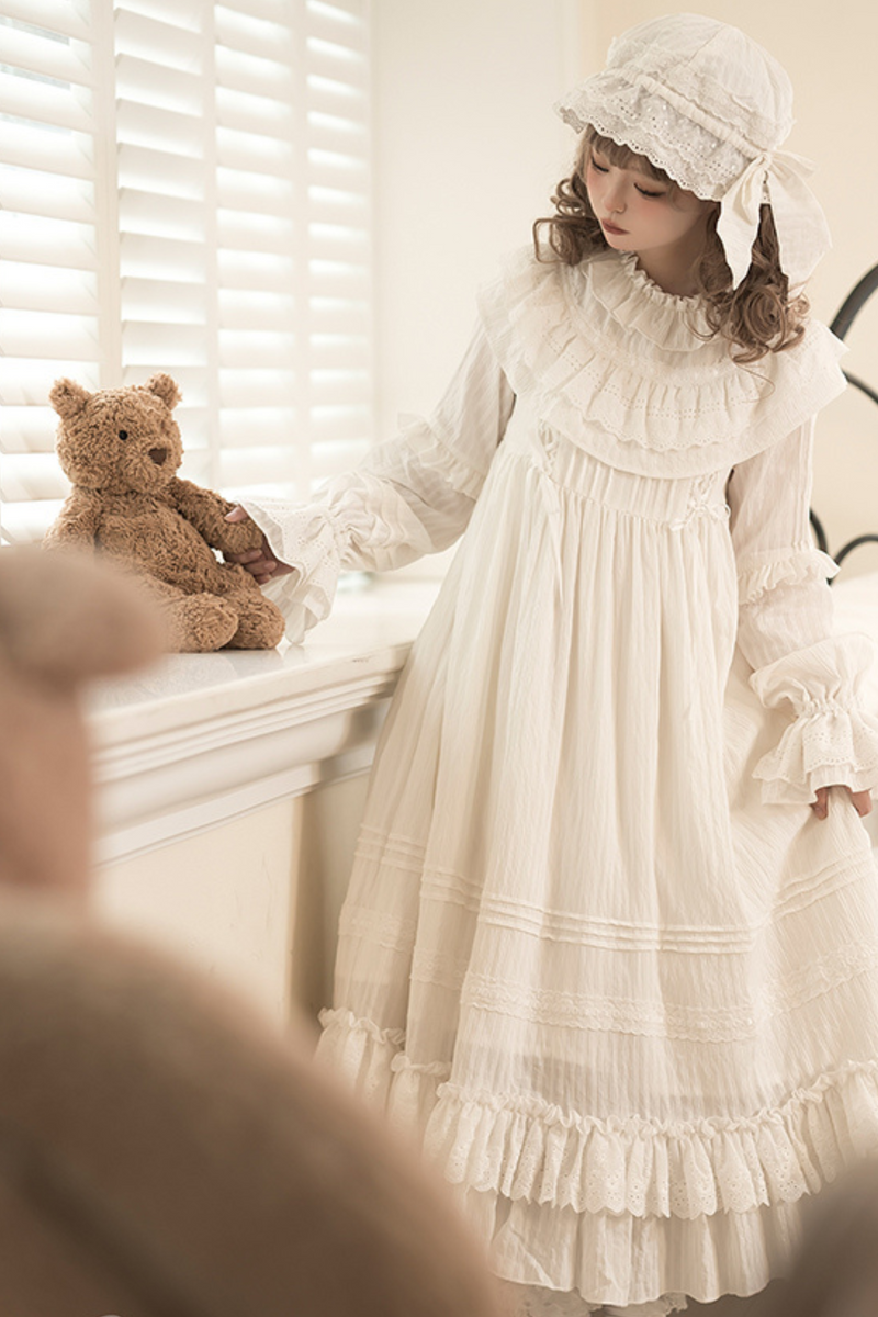 Classical Pure White Doll Dress + Baby Hat