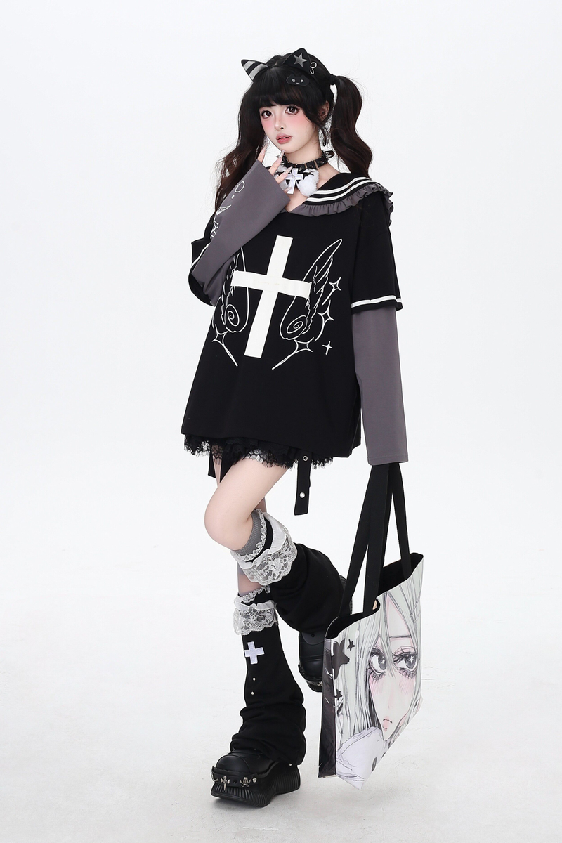 Cross Design Ruffled Sailor Top