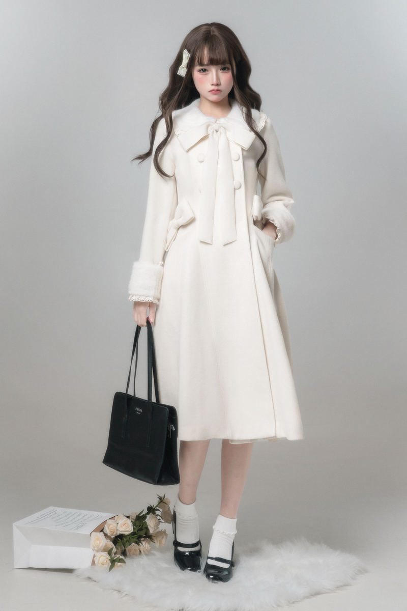 White Snow Long Coat + Shirt + Skirt