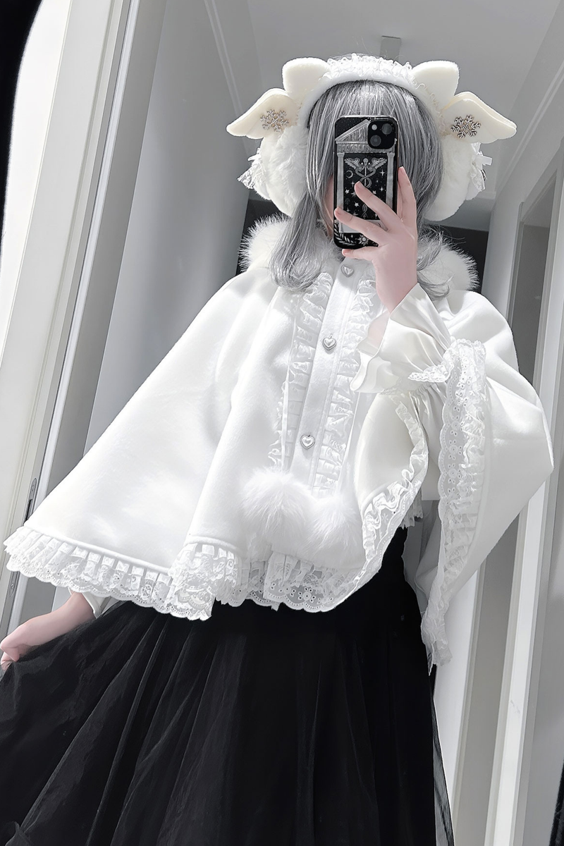 Fur Hooded Mantle + Tops + Skirt