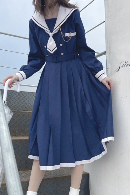 Retro College Sweet Sailor Dress + Tie + Brooch