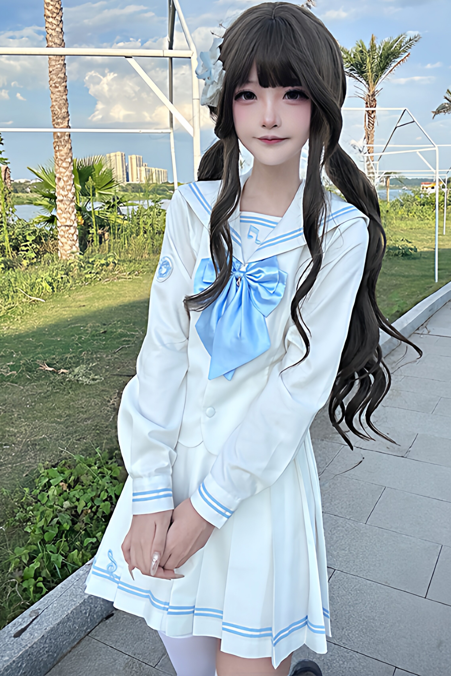 Long Sleeve Sailor Top + Skirt + Ribbon