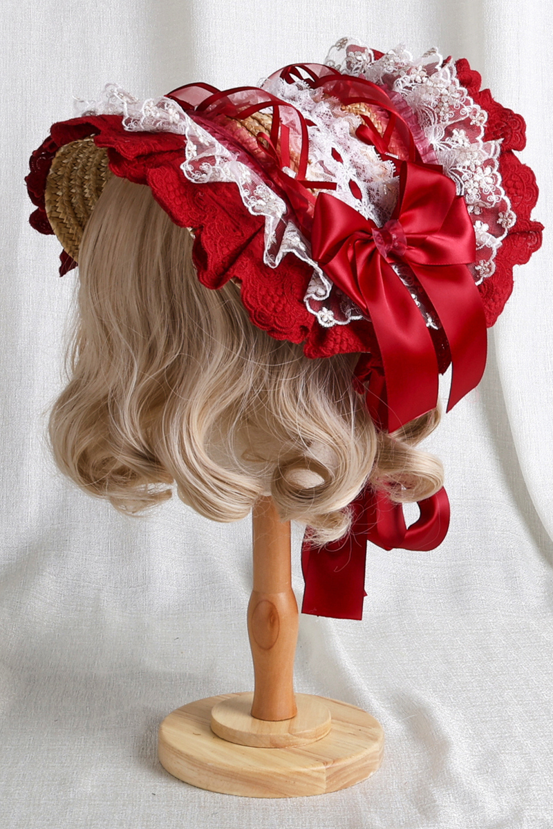 Rose Lace Lolita Bonnet + Hat + Hairband + Clip Hat + Crown