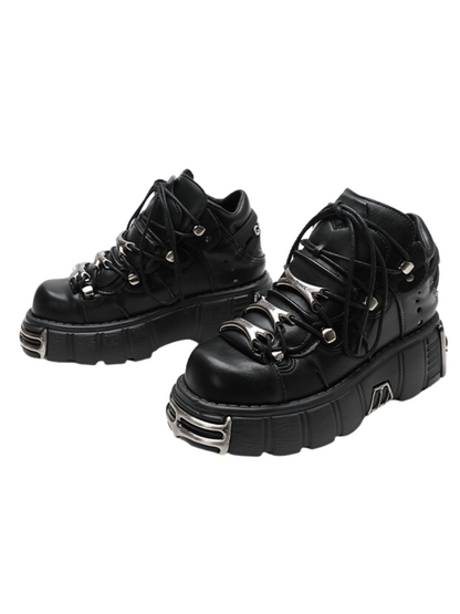Dark Punk Retro Leather Metal Power Sole Sneaker Shoes